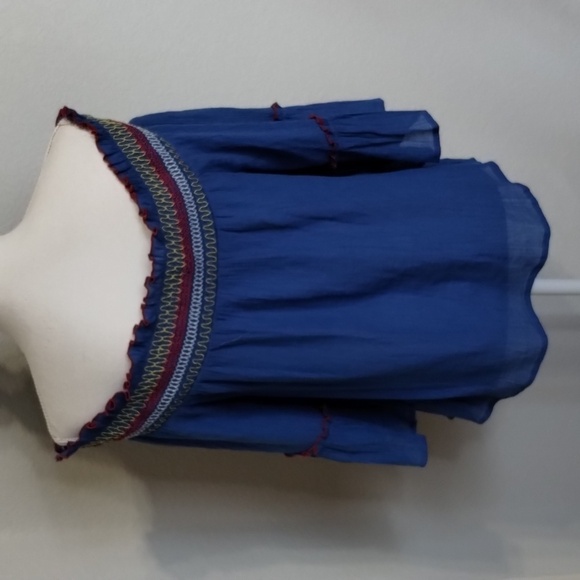 Flying Tomato women's large blue smock flowy crop off shoulder wide sleeve top - Picture 4 of 9